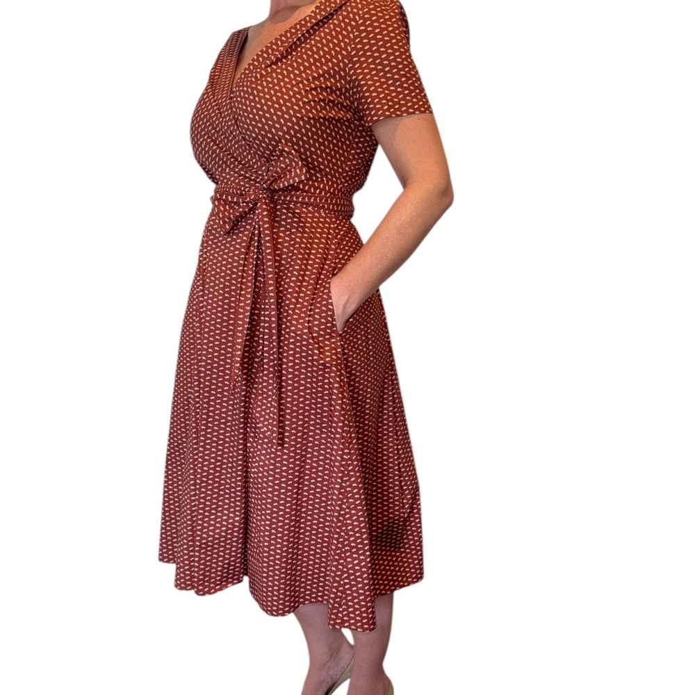 Max Mara Weekend Rust Cotton Poplin  patterned Wrap Dress with pockets size 12